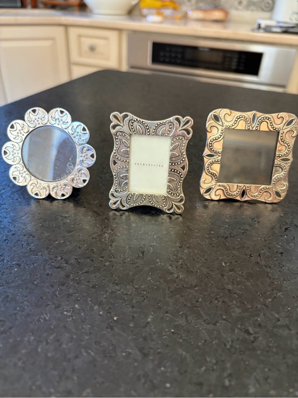 Pottery Barn Ornate Silver Mini Picture Frame Trio